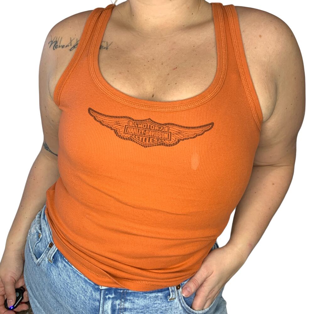 Harley Davidson Orange Motorcycle Tank Top XL